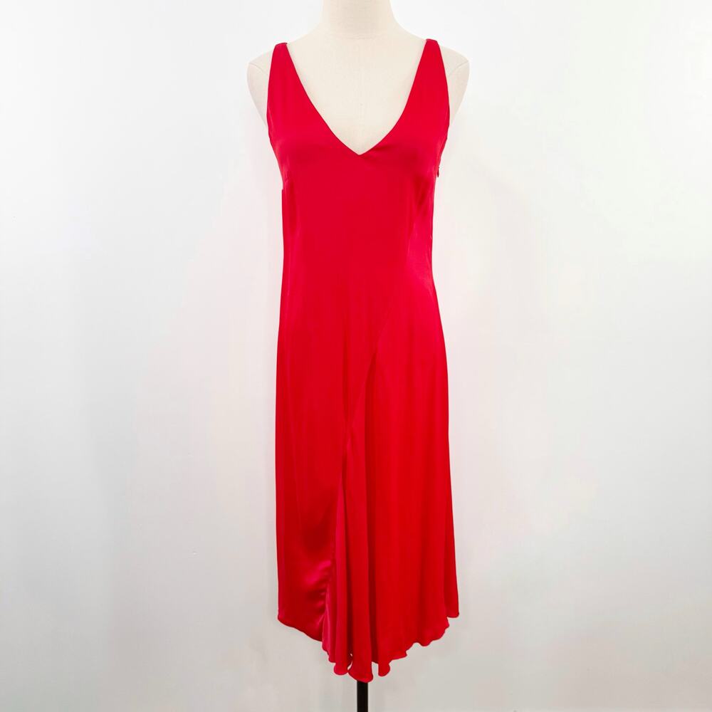 & Other Stories Satin Dress Red Midi Bias Cut Slip Party Holiday Cocktail Size 2